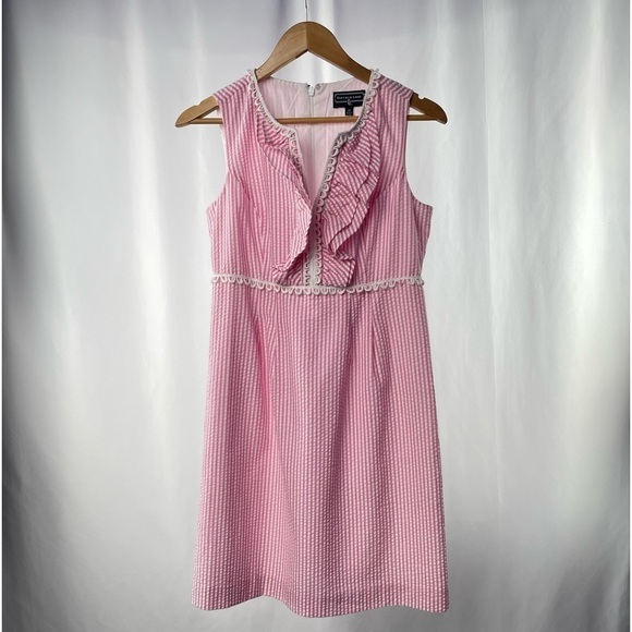 Duffield Lane The Orchard Seersucker Dress in Pink White Size Extra Small - Picture 6 of 10
